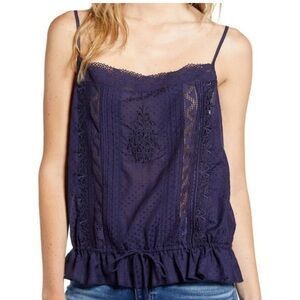 Hinge | Navy Blue Lace Drawstring Camisole Tank Top Womens Size Small